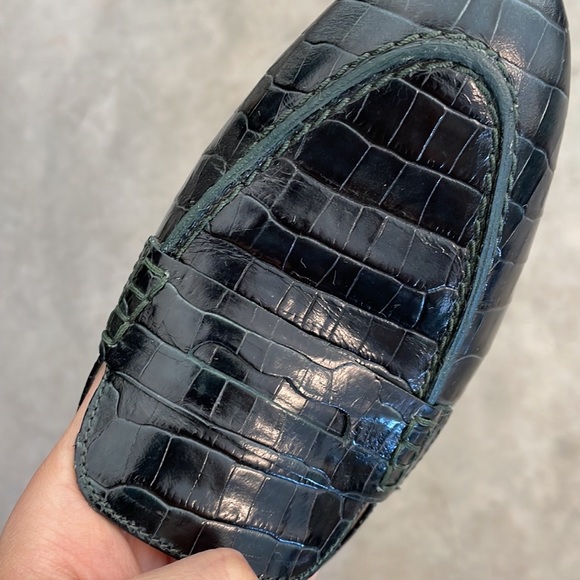 Used J. Crew Dark Green Crocodile Embossed Academy Mules Loafer - Picture 6 of 11